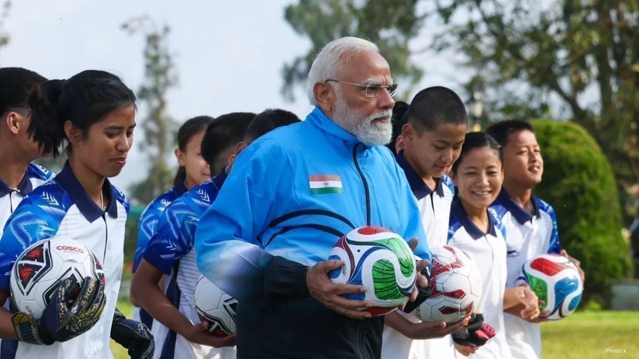 PM Modi Plays Football with Children in Sikkim After Bengal Poll Campaign